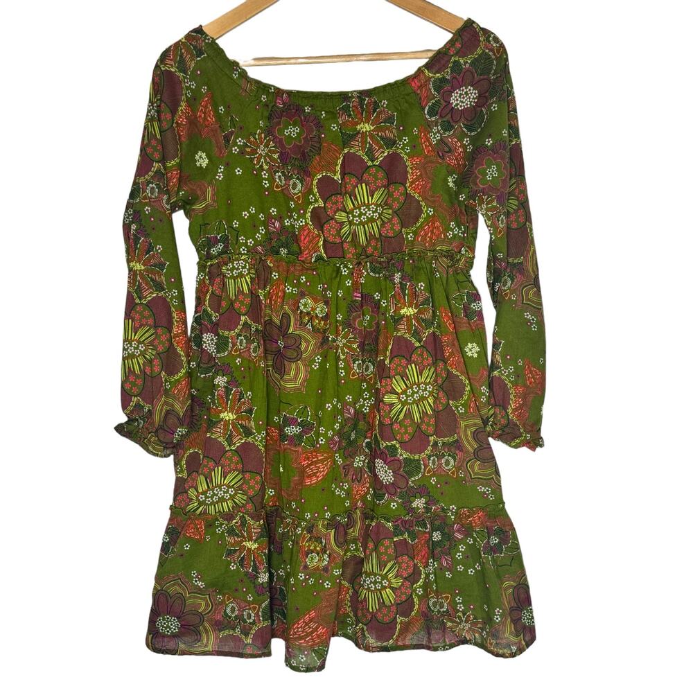 Lands End Kids 10+ Girls Bramwolle Green long sleeve Pheasant dress